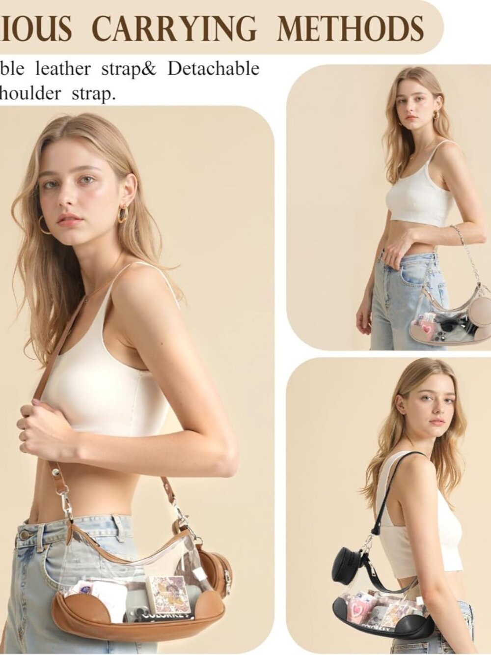 Clear Bag for Stadium Events, Clear Purse for Women Concert Crossbody, PVC Shoul - Picture 2 of 7